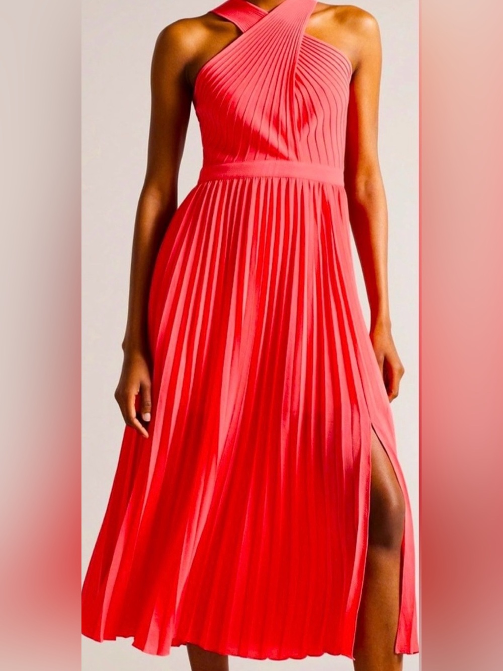 Ted Baker London Coral Red Pleated Midi Dress